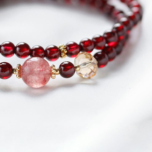 14K Gold Plated Garnet Strawberry Quartz Wrap Bracelet 14K Gold Plated Garnet Strawberry Quartz Wrap Bracelet