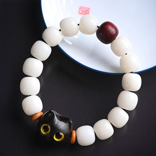 Bodhi Seed Sandalwood Lucky Cat Wisdom Bracelet