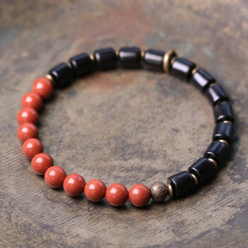 Ebony Wood Red Jasper Moss Agate Peace Bracelet Ebony Wood Red Jasper Moss Agate Peace Bracelet