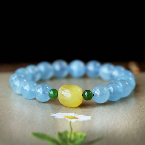 Aquamarine Amber Beads Serenity Healing Bracelet Aquamarine Amber Beads Serenity Healing Bracelet