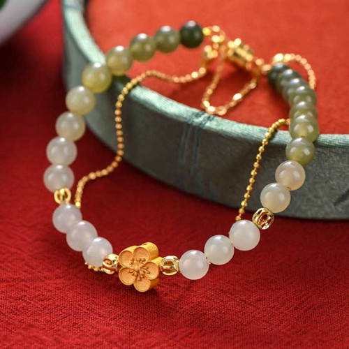 Hetian Jade Peach Blossom Luck Chain Bracelet