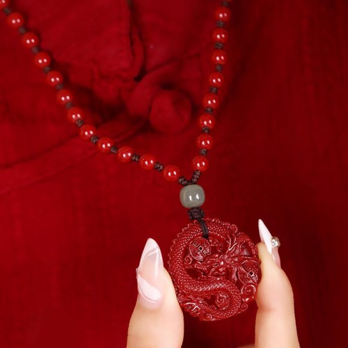 Dragon Cinnabar Hetian Jade Wealth Necklace Dragon Cinnabar Hetian Jade Wealth Necklace