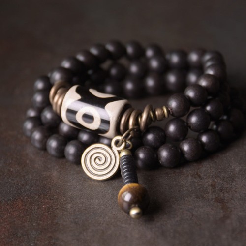 Ebony Wood Dzi Bead Protection Bracelet Ebony Wood Dzi Bead Protection Bracelet