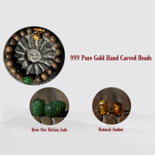 999 Gold Brunei Agarwood Cyan Jade Lotus Bracelet 999 Gold Brunei Agarwood Cyan Jade Lotus Bracelet