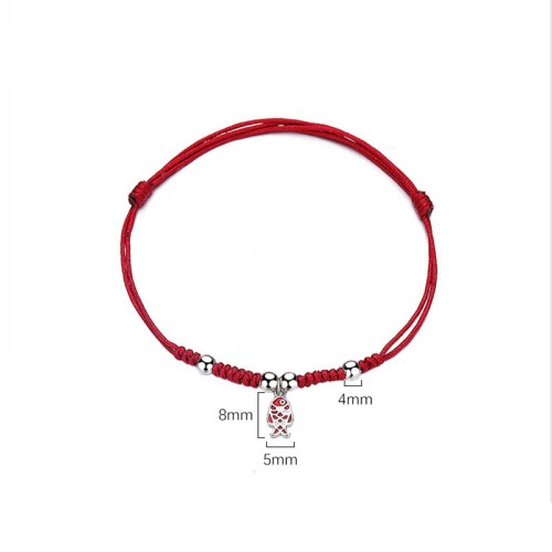 925 Sterling Silver Koi Fish Wealth Braided Red Bracelet