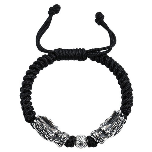 999 Sterling Silver Double Dragon Luck Bracelet