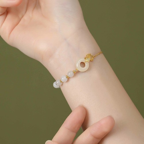 Hetian White Jade Peace Buckle Ginkgo Luck Bracelet Hetian White Jade Peace Buckle Ginkgo Luck Bracelet