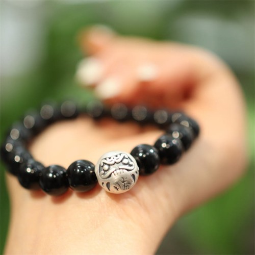 Sterling Silver Onyx Protection Bracelet