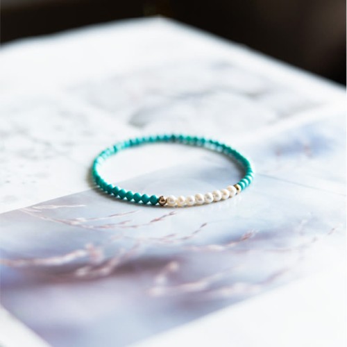 925 Sterling Silver Natural Turquoise Pearl Beaded Bracelet 925 Sterling Silver Natural Turquoise Pearl Beaded Bracelet