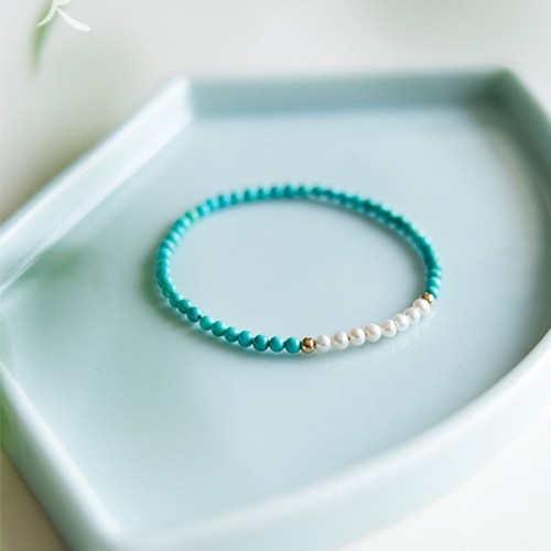 925 Sterling Silver Natural Turquoise Pearl Beaded Bracelet 925 Sterling Silver Natural Turquoise Pearl Beaded Bracelet