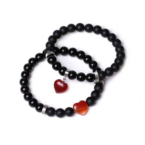 Black Onyx Crystal Stone Love Heart Protection Couple Bracelet Black Onyx Crystal Stone Love Heart Protection Couple Bracelet
