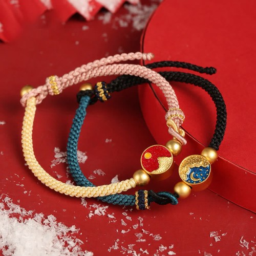 Mountain & Sea Engraved Luck Couple Bracelet