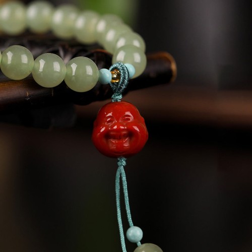 Jade Red Agate Amber Laughing Buddha Bracelet Jade Red Agate Amber Laughing Buddha Bracelet