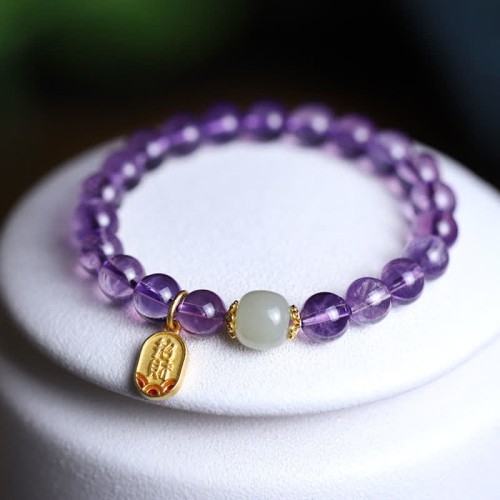 Amethyst Crystal Hetian Jade Healing Charm Bracelet