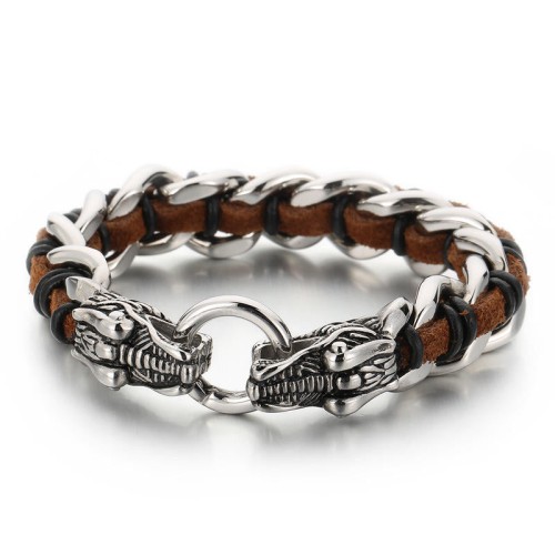 Dragon Leather Titanium Steel Luck Braided Bracelet Dragon Leather Titanium Steel Luck Braided Bracelet