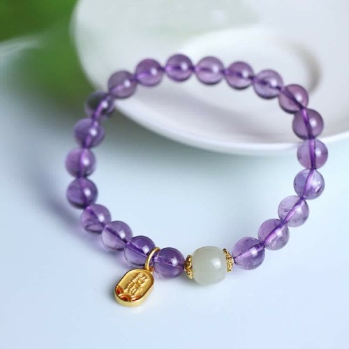 Amethyst Crystal Hetian Jade Healing Charm Bracelet