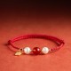 Sterling Silver Good Fortune Agate Pearl Red String Bracelet