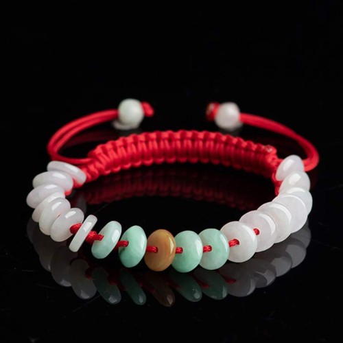 Round Jade Lucky Red String Weave Bracelet Round Jade Lucky Red String Weave Bracelet