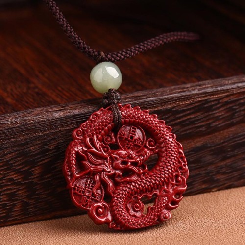 Dragon Cinnabar Hetian Jade Wealth Necklace Dragon Cinnabar Hetian Jade Wealth Necklace