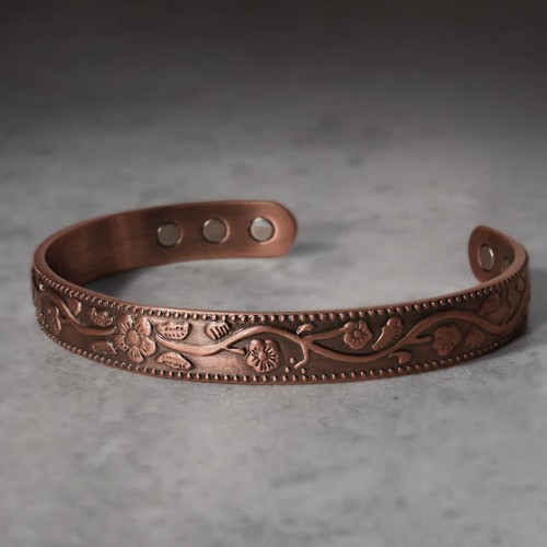 Floral Magnetic Copper Adjustable Cuff