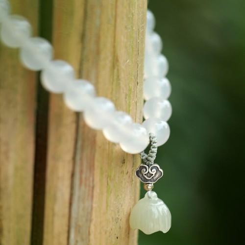 White Agate Jade Lotus Protection Bracelet White Agate Jade Lotus Protection Bracelet