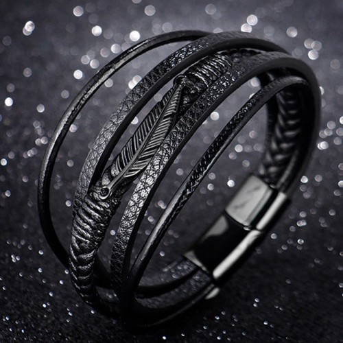 Feather Multilayer Leather Titanium Calm Bracelet Feather Multilayer Leather Titanium Calm Bracelet