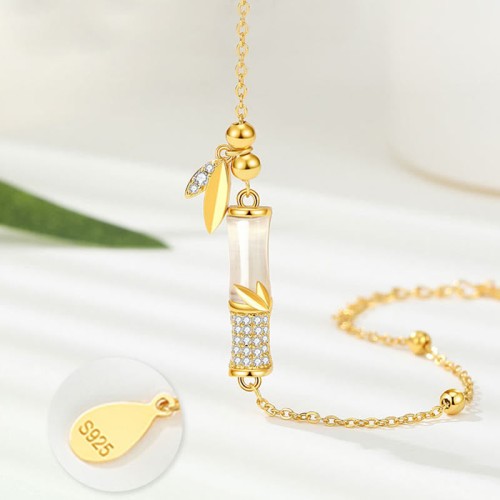 925 Silver White Jade Bamboo Leaf Zircon Bracelet 925 Silver White Jade Bamboo Leaf Zircon Bracelet
