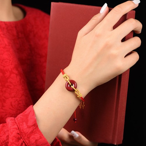 Handmade Cinnabar Peace Buckle Blessing Bracelet Handmade Cinnabar Peace Buckle Blessing Bracelet