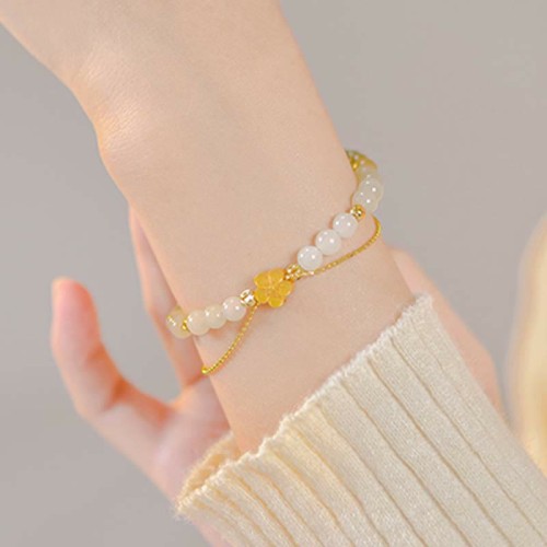 Hetian Jade Peach Blossom Luck Chain Bracelet