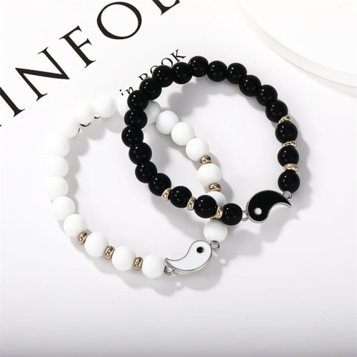 Black Onyx White Turquoise Yin Yang Protection Couple Bracelet Black Onyx White Turquoise Yin Yang Protection Couple Bracelet