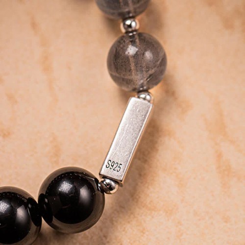 925 Silver Obsidian Moonstone Strength Couple Bracelet 925 Silver Obsidian Moonstone Strength Couple Bracelet