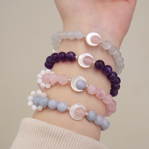 925 Silver Amethyst Aquamarine Cat's Eye Healing Bracelet