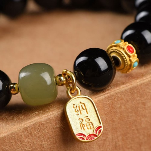Black Onyx Hetian Jade Lucky Charm Bracelet Black Onyx Hetian Jade Lucky Charm Bracelet