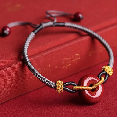 Handmade Cinnabar Peace Buckle Blessing Bracelet Handmade Cinnabar Peace Buckle Blessing Bracelet