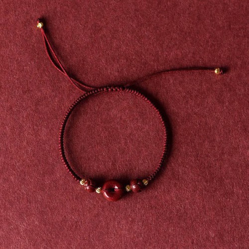 Handmade Lotus Cinnabar Blessing Braid Bracelet
