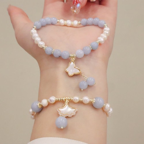 Aquamarine Pearl Ginkgo Leaf Butterfly Charm Bracelet Aquamarine Pearl Ginkgo Leaf Butterfly Charm Bracelet