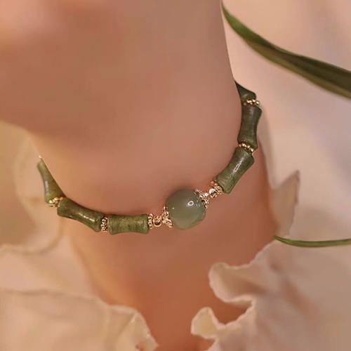 14K Copper Plated Peridot Jade Bamboo Luck Bracelet 14K Copper Plated Peridot Jade Bamboo Luck Bracelet