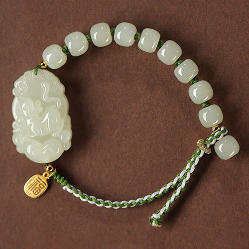 Sterling Silver Hetian Jade Happiness Bracelet