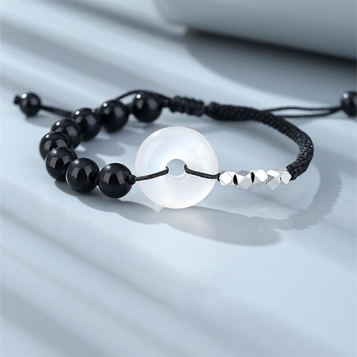 925 Sterling Silver Black Obsidian Agate Strength Bracelet 925 Sterling Silver Black Obsidian Agate Strength Bracelet