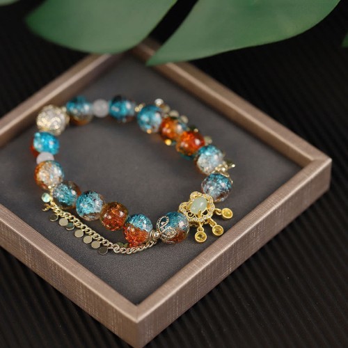 Liuli Glass Bead Chinese Lock Fortune Bracelet Liuli Glass Bead Chinese Lock Fortune Bracelet