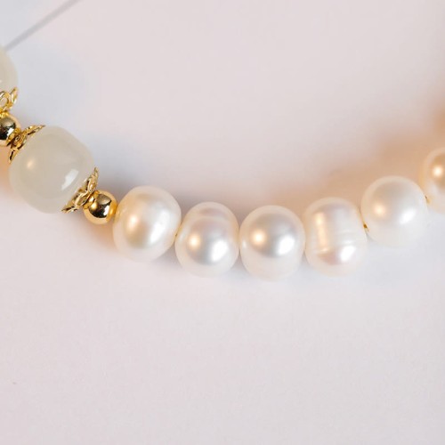 14K Gold Plated Pearl Hetian Cyan Jade Sincerity Bead Bracelet 14K Gold Plated Pearl Hetian Cyan Jade Sincerity Bead Bracelet