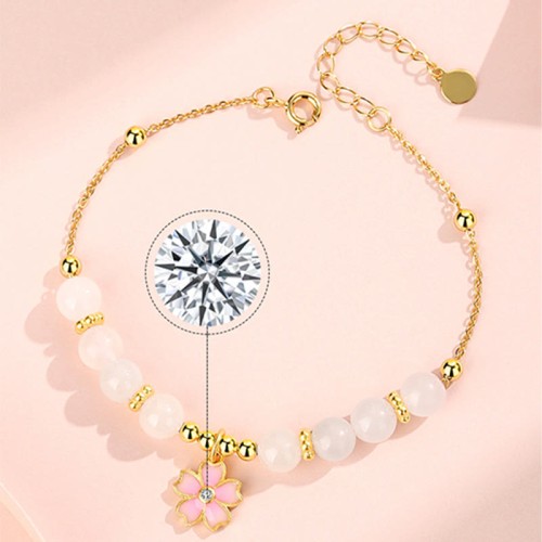 925 Sterling Silver Hetian White Jade Cherry Blossom Protection Bracelet 925 Sterling Silver Hetian White Jade Cherry Blossom Protection Bracelet