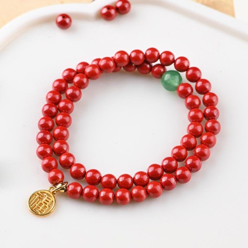 Tibetan Cinnabar Green Aventurine Luck Bracelet