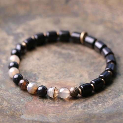 Ebony Wood Red Jasper Moss Agate Peace Bracelet Ebony Wood Red Jasper Moss Agate Peace Bracelet