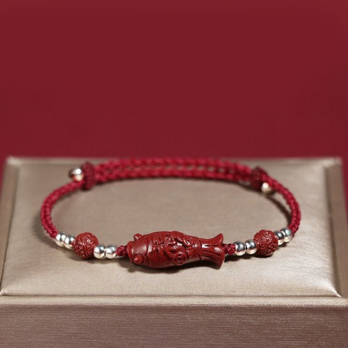 925 Silver Koi Fish Cinnabar Copper Coin Bracelet 925 Silver Koi Fish Cinnabar Copper Coin Bracelet
