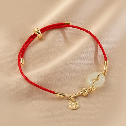 18K Gold Hetian Jade Luck Red Rope Bracelet 18K Gold Hetian Jade Luck Red Rope Bracelet