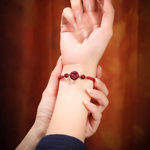 Natural Cinnabar Peace Buckle Blessing Bracelet Natural Cinnabar Peace Buckle Blessing Bracelet