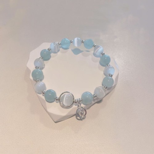 925 Silver Cat's Eye Aquamarine Support Bracelet 925 Silver Cat's Eye Aquamarine Support Bracelet