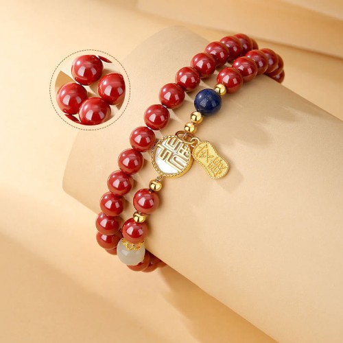 925 Sterling Silver Cinnabar Fu Character Blessing Bracelet 925 Sterling Silver Cinnabar Fu Character Blessing Bracelet