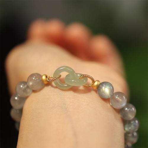 Moonstone Hetian Jade Peace Buckle Healing Bracelet Moonstone Hetian Jade Peace Buckle Healing Bracelet